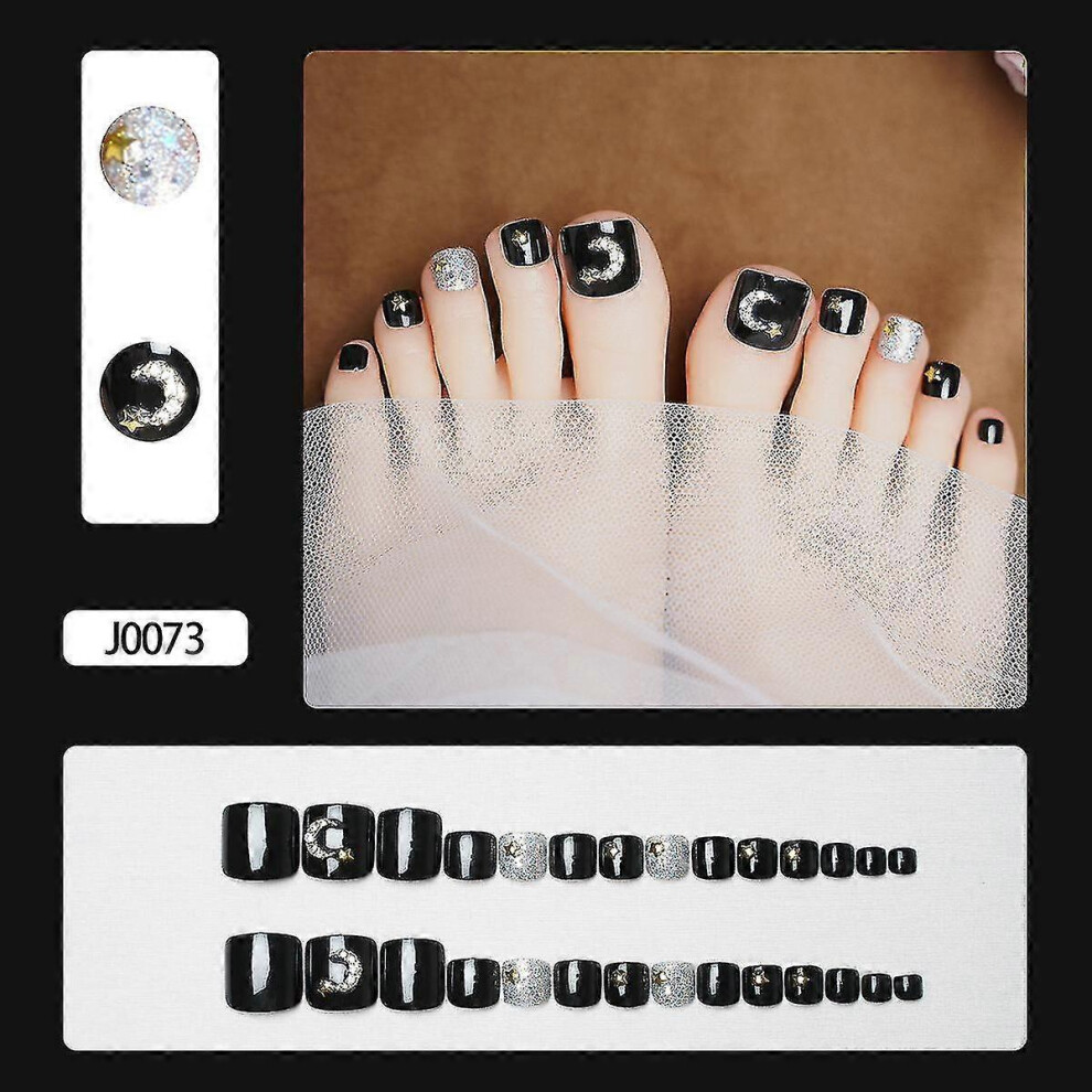(J0073 glue type) Wearable Toenail Stickers Manicure Patch Foot Manicure Piece Detachable Whitening False Nails Toenails