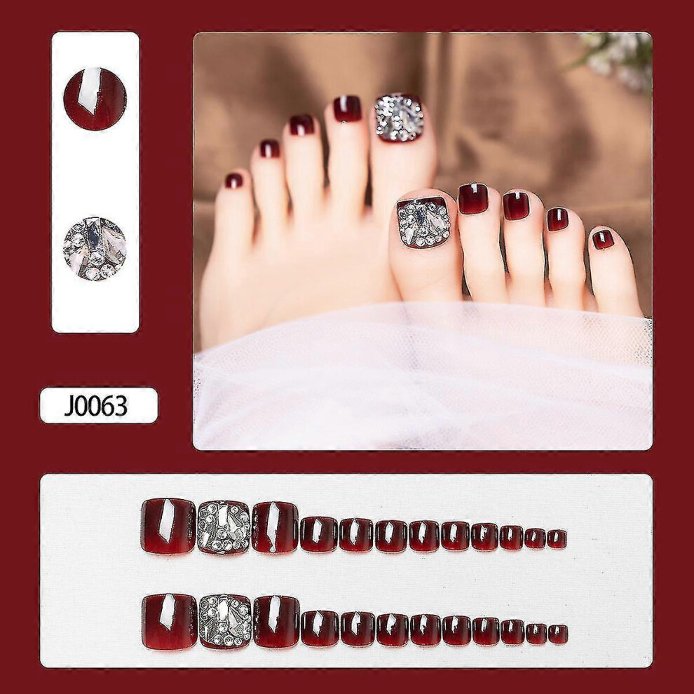 (J0063 glue type) Wearable Toenail Stickers Manicure Patch Foot Manicure Piece Detachable Whitening False Nails Toenails