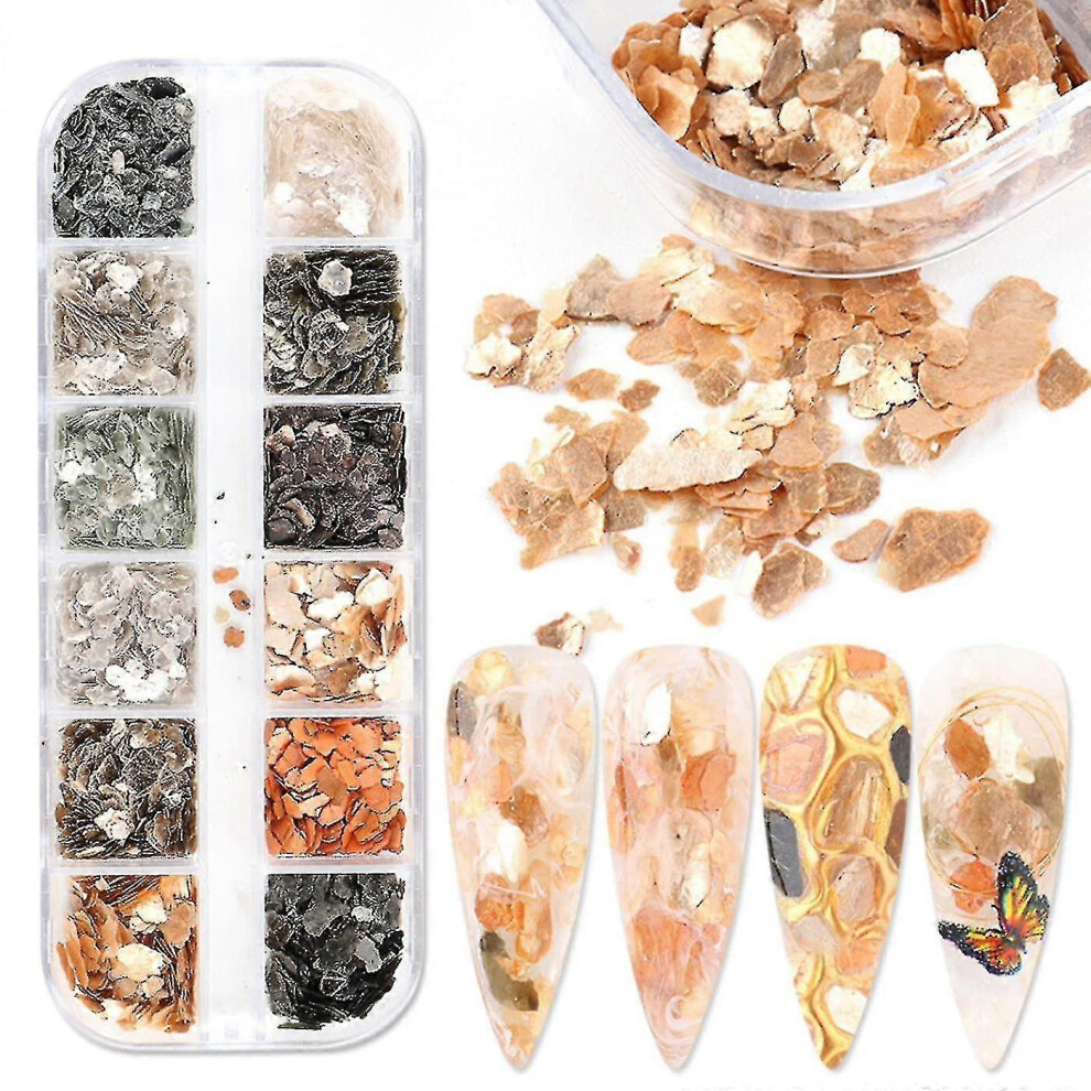 12 Grids Marble Nail Art Glitter Sequins for Women, 3d Nail Flakes Decals for Acrylic Nails