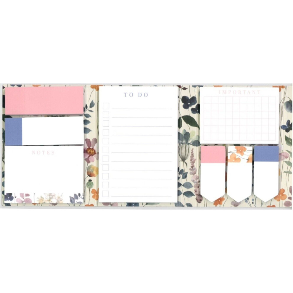 Wild Bloom Watercolour Floral Sticky Notes & Tabs Set in Foldable Case