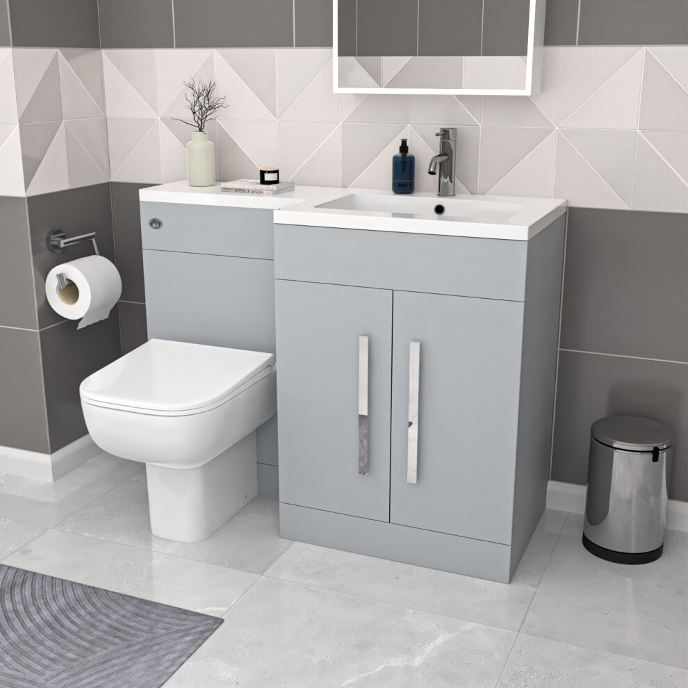 Nes Home Matte Grey Rh Vanity Cabinet Basin Sink 1100Mm & Rimless Btw Wc Toilet