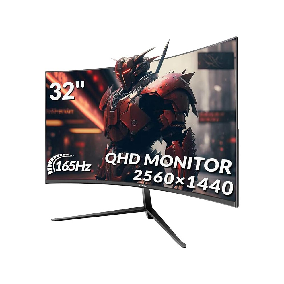 Crua Gaming Monitor 32" Curved 165Hz Qhd 1440P 1500R Computer Monitor, 99% Srgb,1Ms Gtg With Freesync, Narrow Bezel 1123456798891