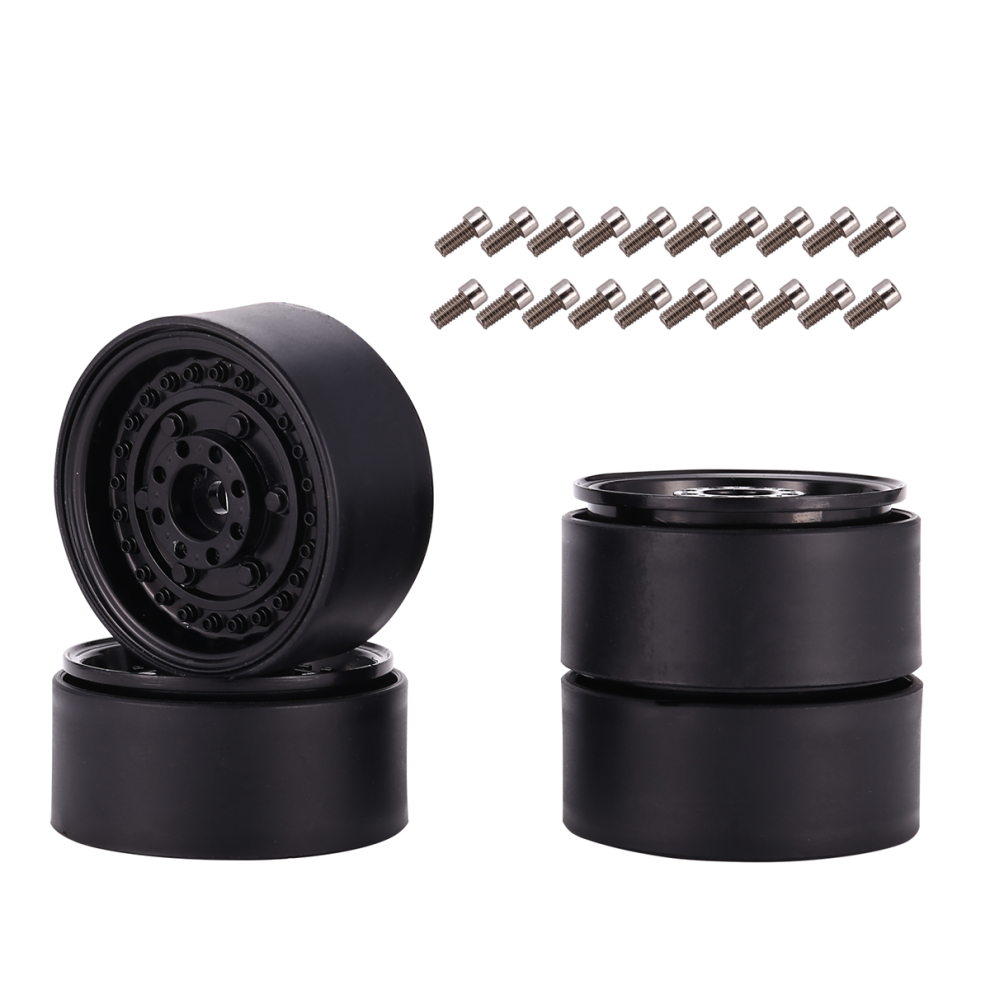4Pcs Metal 1.9Inch Beadlock Wheel Rim Hub For 1/10 Rc Crawler Car Axial Scx10 90046 Trx4 D90 Black 4852884956364