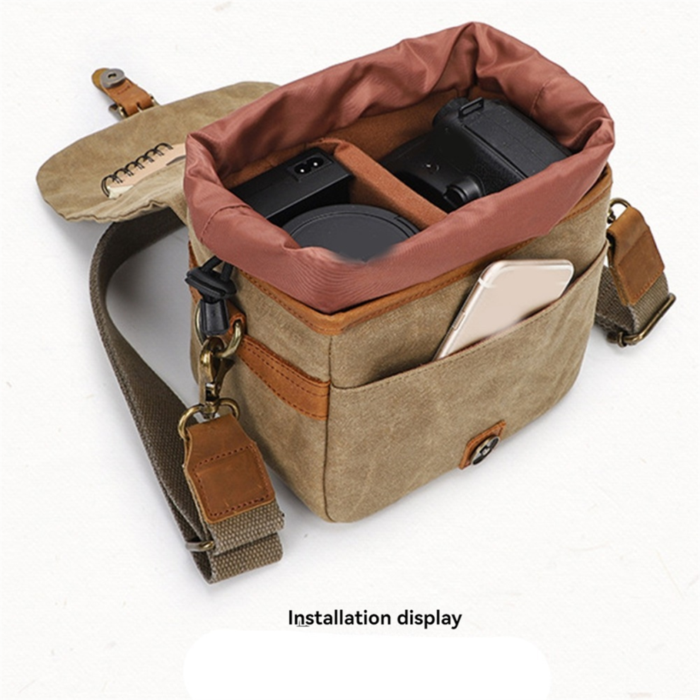 Photos - Camera Bag Kopinma Canvas SLR  Mini Single Messenger Bags Waterproof Wear-Resistant Shoulder Photography Backpacks Khaki 