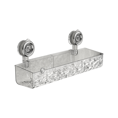 No-Drill, Light Luxury Style Glacier Pattern Suction Cup Shelf,Bathroom Shower Organizer Transparent Long