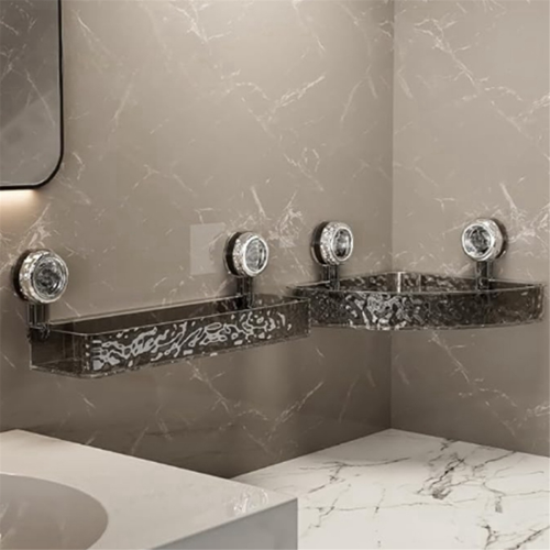 No-Drill, Light Luxury Style Glacier Pattern Suction Cup Shelf,Bathroom Shower Organizer Transparent Long 2
