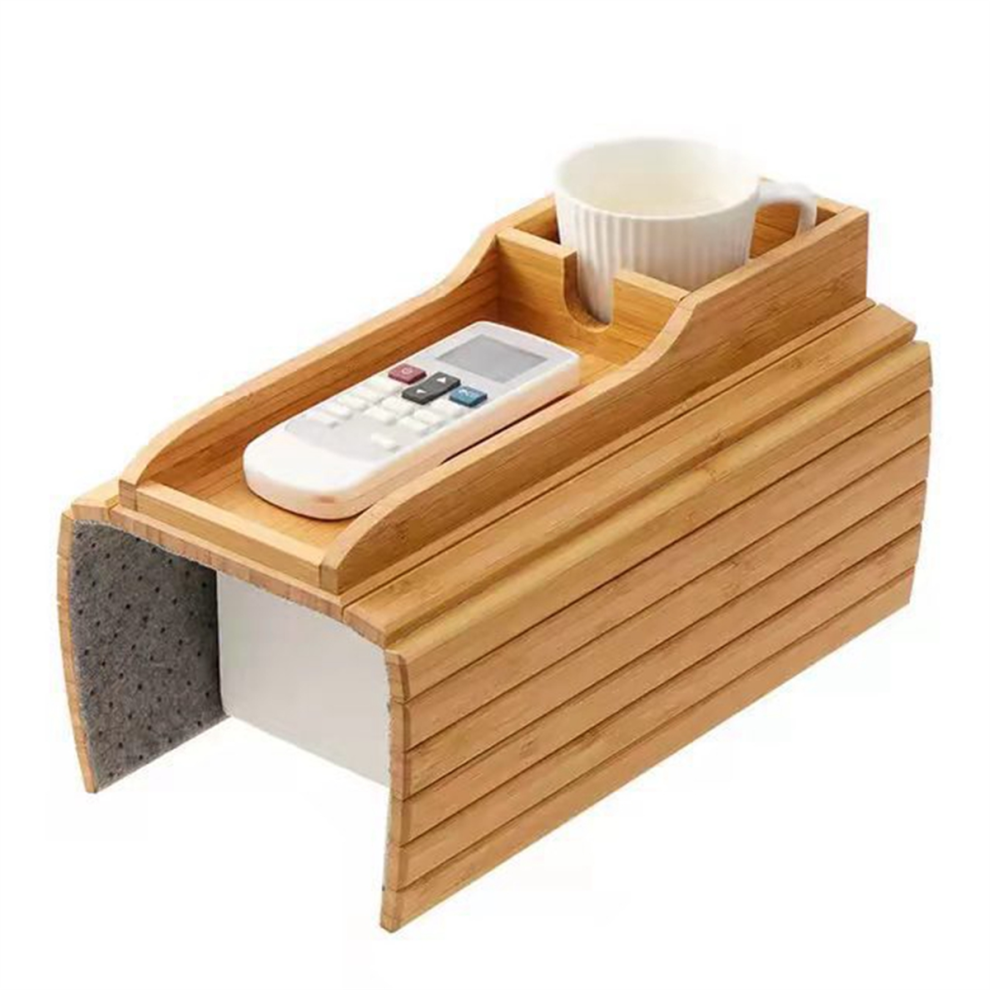 Porte-gobelet de canapé, support de boisson en bambou naturel, plateau d'accoudoir de canapé, plateau de table portable
