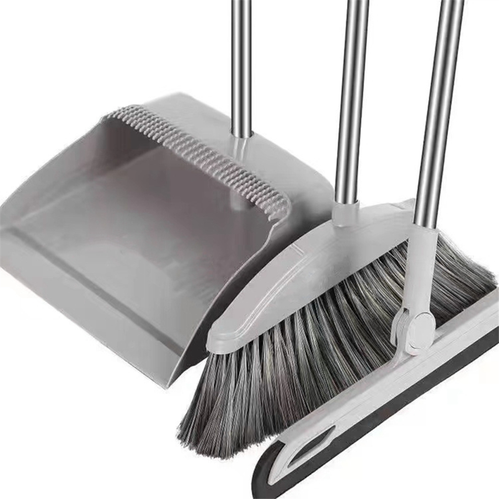 Dustpan Broom Set Floor Wiper Household Cleaning Long Handle for Lobby Kitchen Grey-image-OPC-PG9QQ8J-NEW