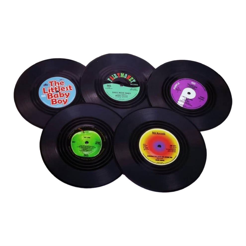 Lot de 6 sous-verres vintage en vinyle pour mélomanes, cadeaux de pendaison de crémaillère, style 1