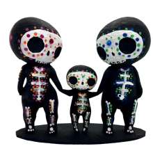 Estatuetas de família de caveiras Artesanato em resina Estátua fofa Caveiras de açúcar decorativas Mão-A
