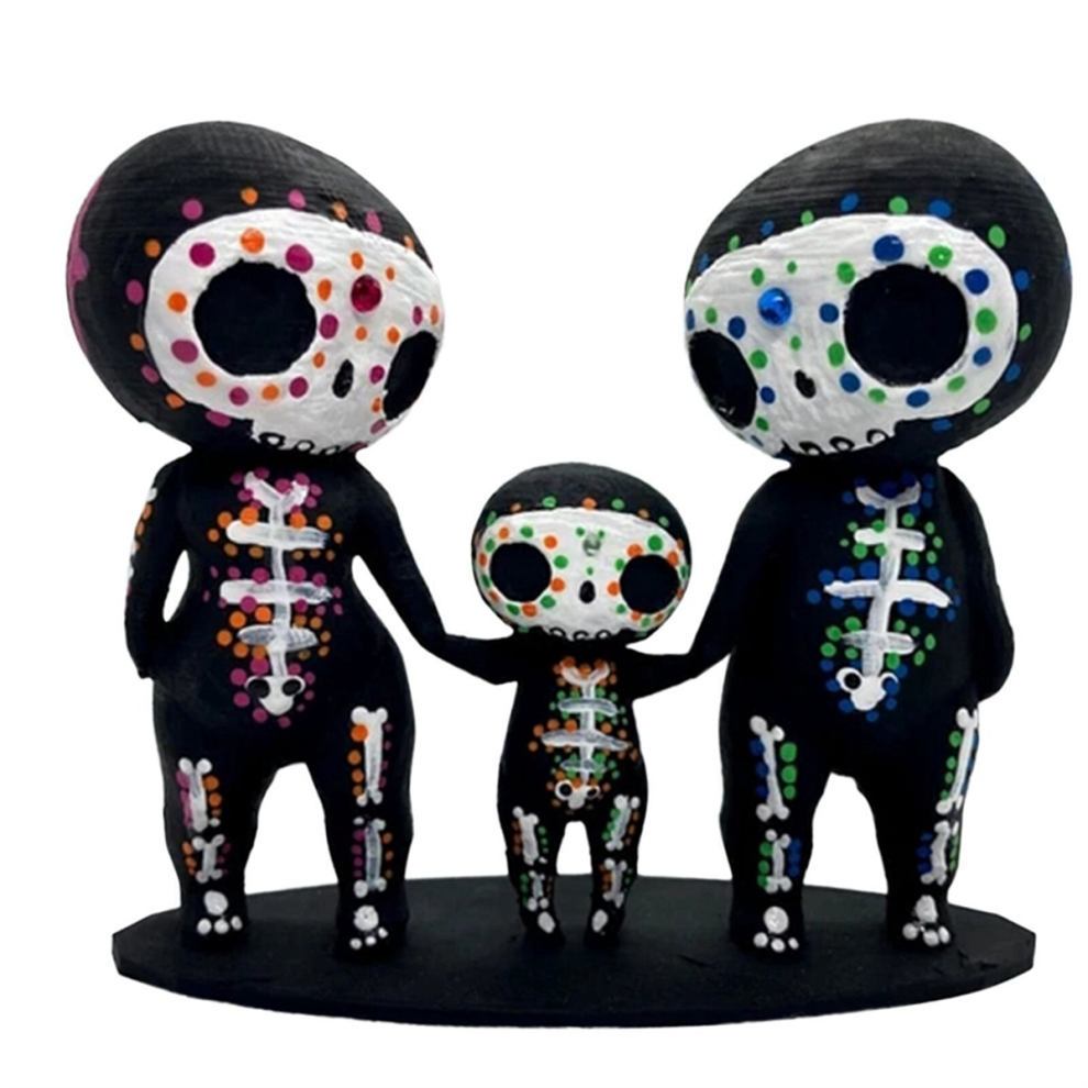 Skull Family Figurines Resin Crafts Cute Statue Decorative Sugar Skulls Hand-A Kopinma