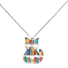 Colar de gato com livros, brincos de ouro com tema de livro e presentes para amantes