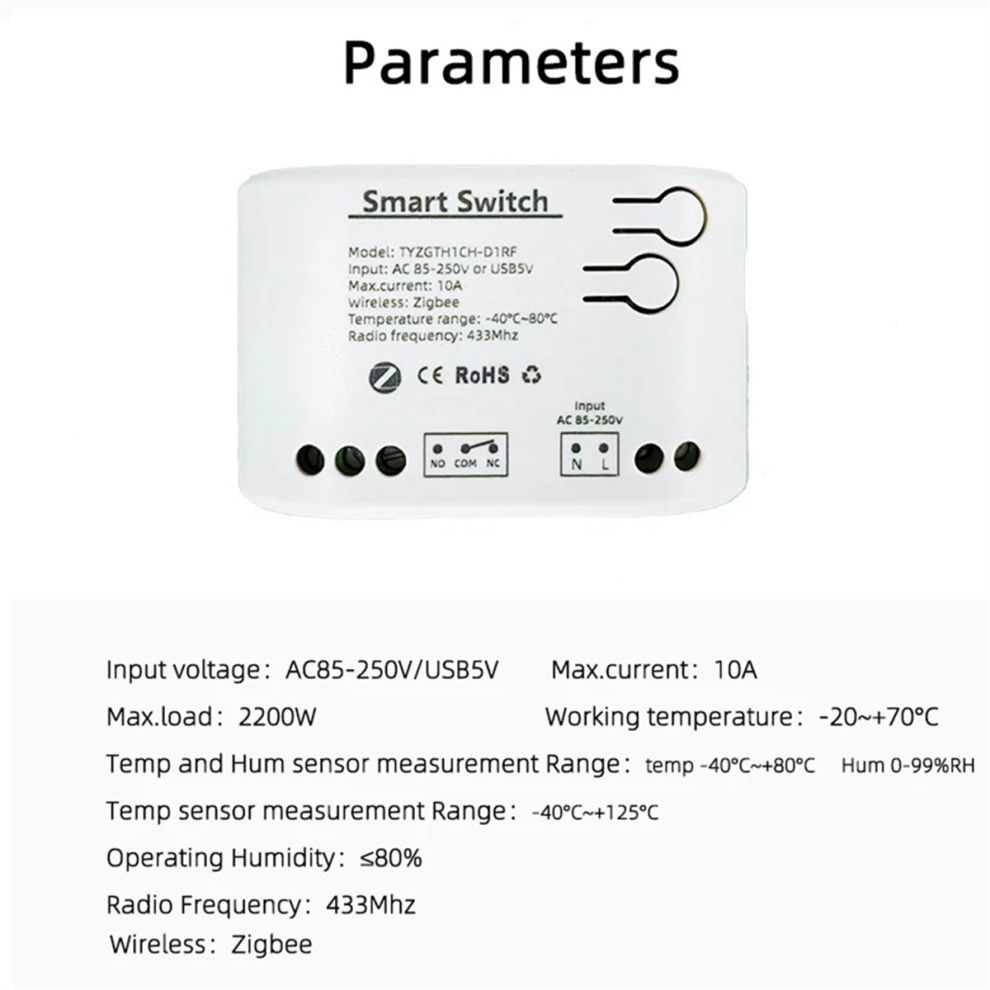 Tuya Zigbee 1 Gang Smart Switch, Passive Dry Contact Relay Ac85-250V 4852214049582