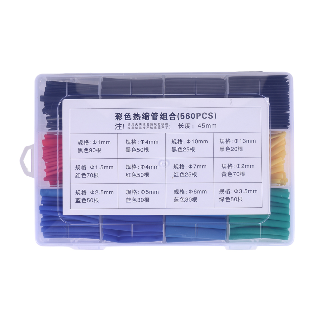Kit de gaines thermorétractables pour fils électriques, assortiment de 560 pièces, avec boîte