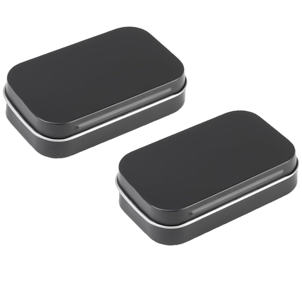2 PCS Small Storage Box with Lid Rectangular Small Tin Boxes Black