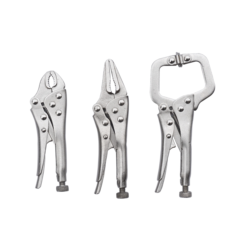 3Pcs Mini Vise Locking Curved Jaw Pliers and Long Nose and C Clamp