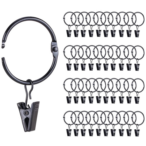 42 Pack Openable Curtain Rings with Clips, 1 Inch Interior Diameter,