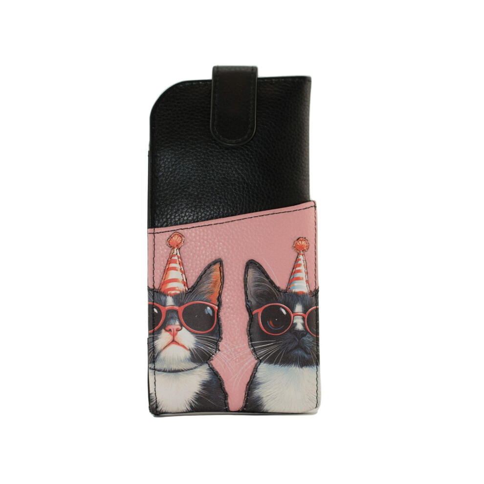 Mala Leather Black (Black) Cool Cats Glasses Case Leather Wide Tab Top Ladies