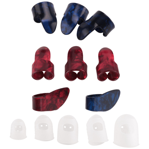 Kit 8 peças palhetas para violão polegar e dedo (metal e celuloide azul) 2