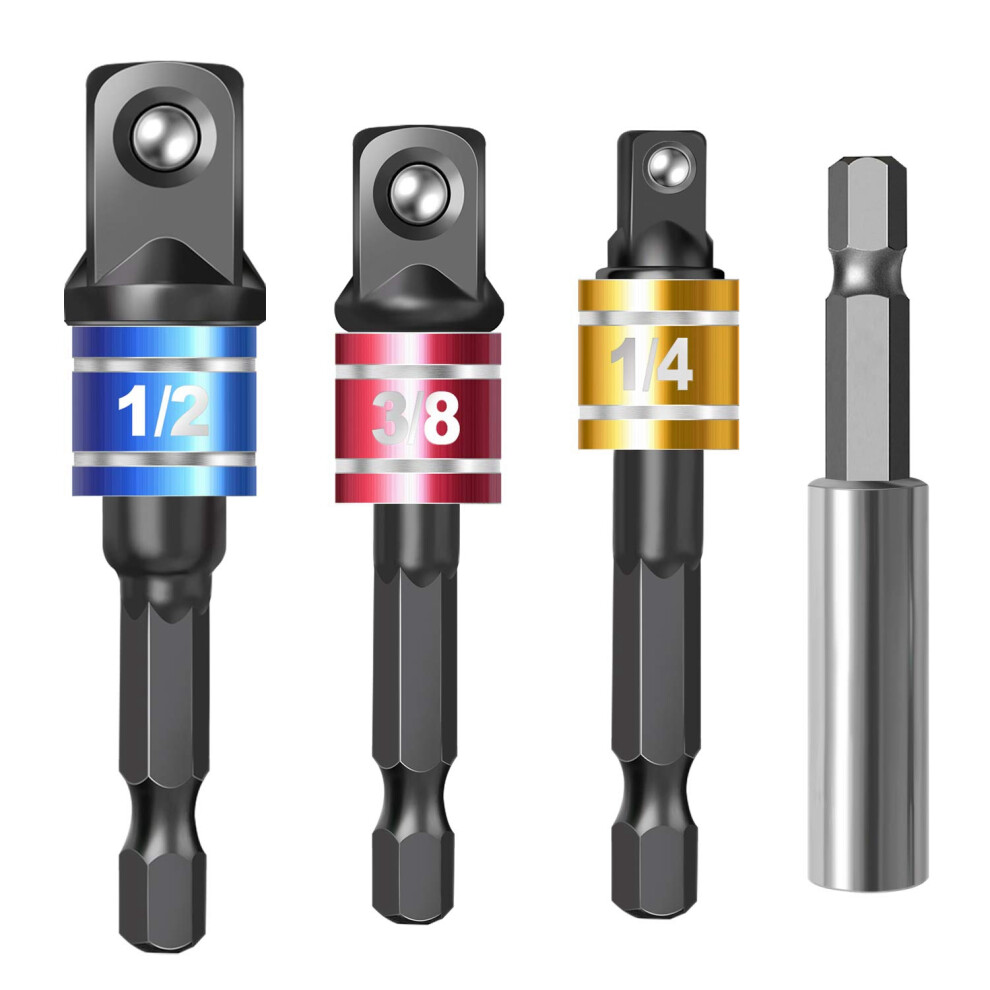 Jeu de 4 adaptateurs de douilles pour visseuse à percussion à tige hexagonale de 1/4 po