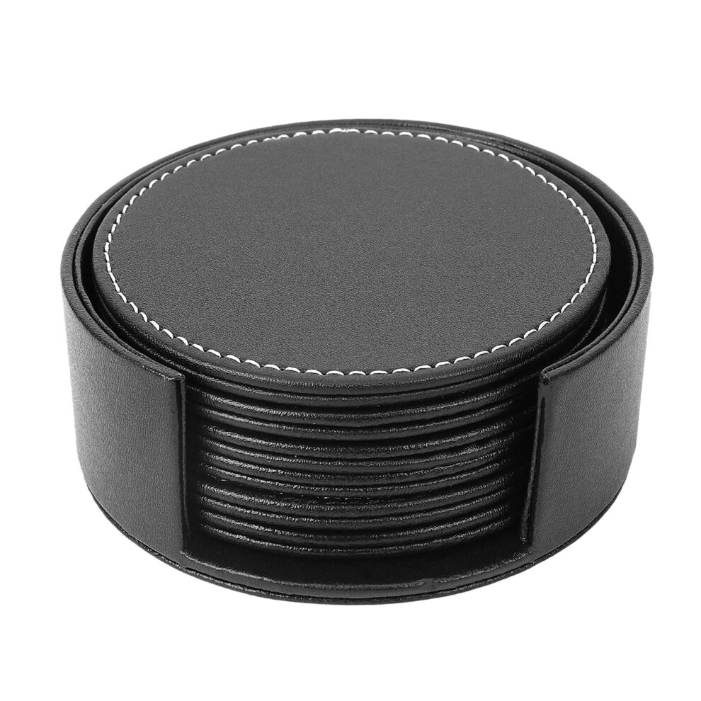 Set of 6 Leather Drink Coasters Round Cup Mat Pad Kitchen Use Black-image-OPC-PG9R2ZK-NEW