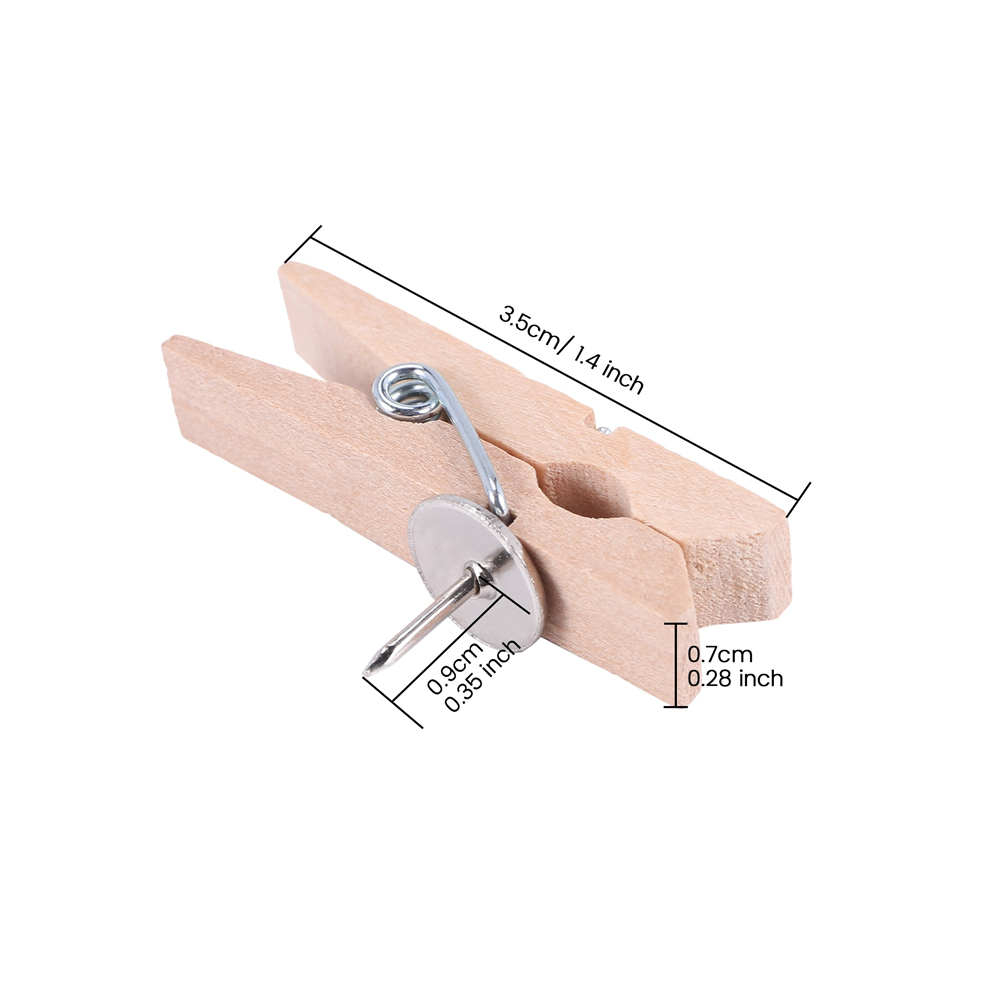Merkkitön Push Pins With Wooden Clips For Cork Boards Natural Color 20Pcs
