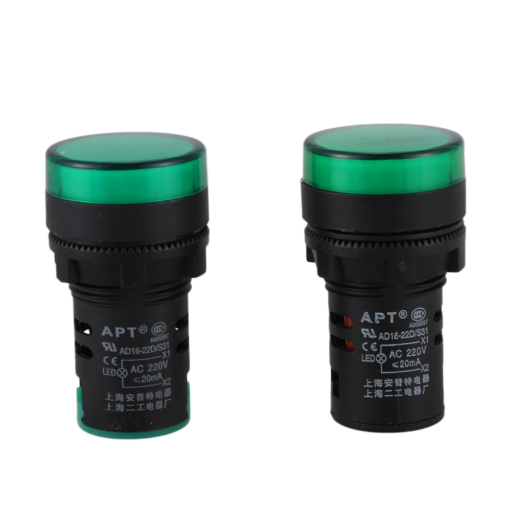 2 Pcs Ac220v Led Power Indicator Pilot Signal Light Lamp 22Mm Dia 4852214008473