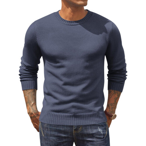 (Navy, L) Mens Jumpers Ribbed Casual Pullover Sweater 2