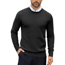 (Black, L) Mens Jumpers Ribbed Casual Pullover Sweater
