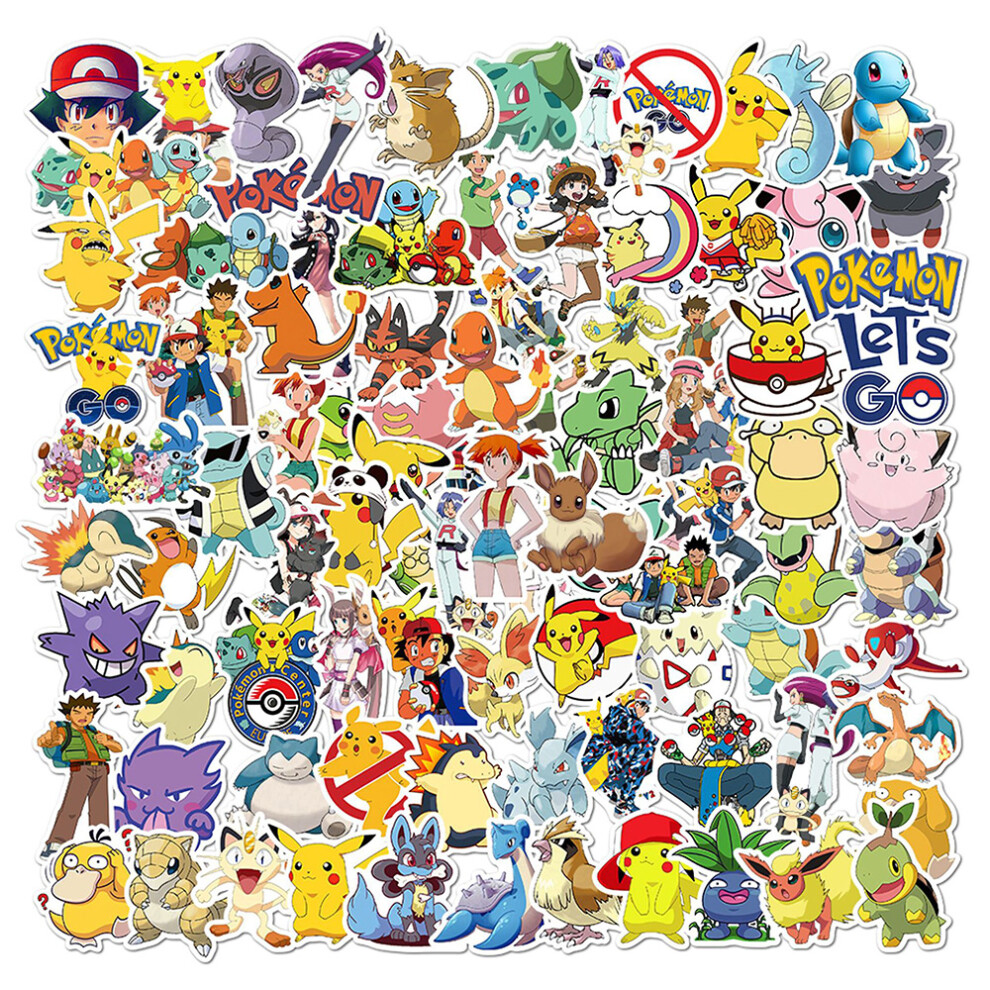 (100PCS) 50/100pcs Cute Cartoon Pokemon Anime Stickers Pikachu Decals Motorcycle Laptop Phone Case Car Waterproof Sticker Kid Classic Toy