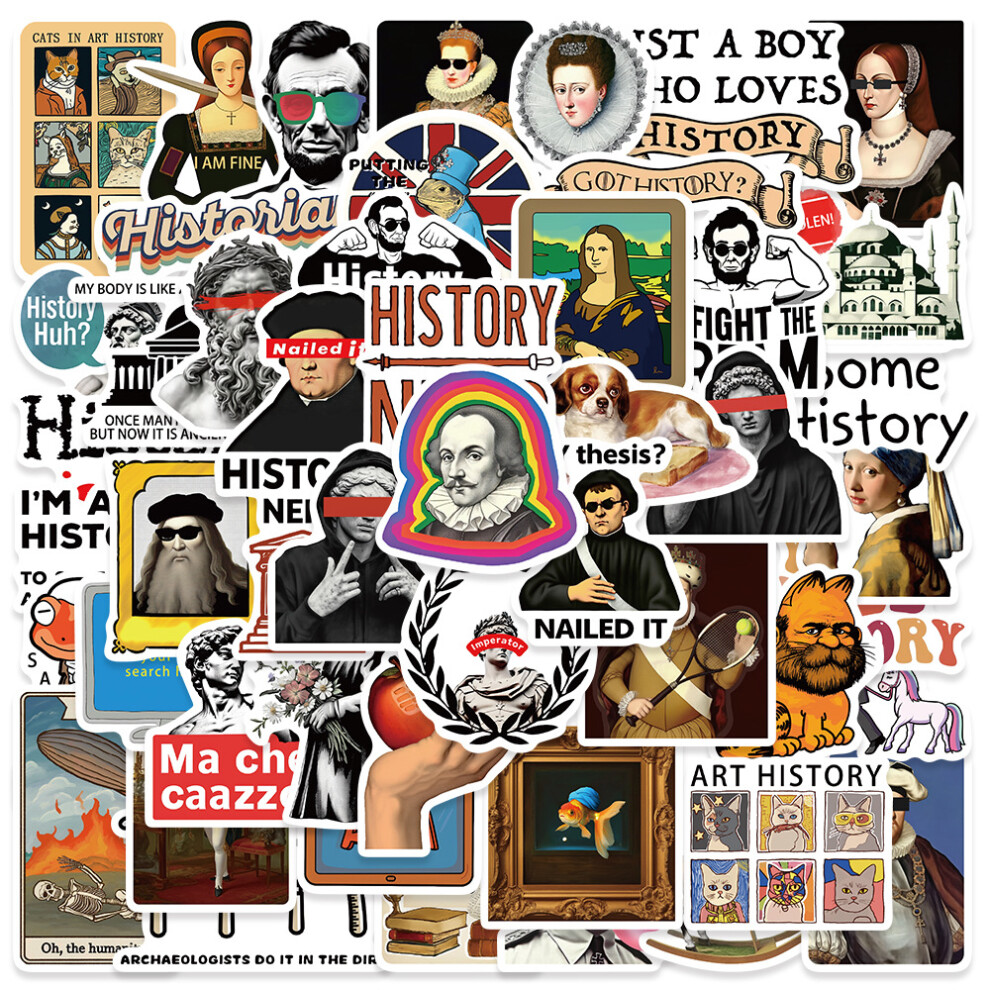 (MULTICOLOR) 50Pcs Funny History Stickers DIY Stickers Scrapbooking Phone Luggage Skateboard Waterproof Decals