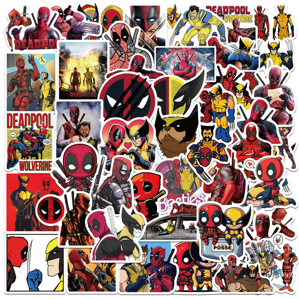 (MULTICOLOR) 50Pcs Movie Deadpool And Wolverine Stickers DIY Stickers Scrapbooking Phone Luggage Skateboard  Waterproof Decals