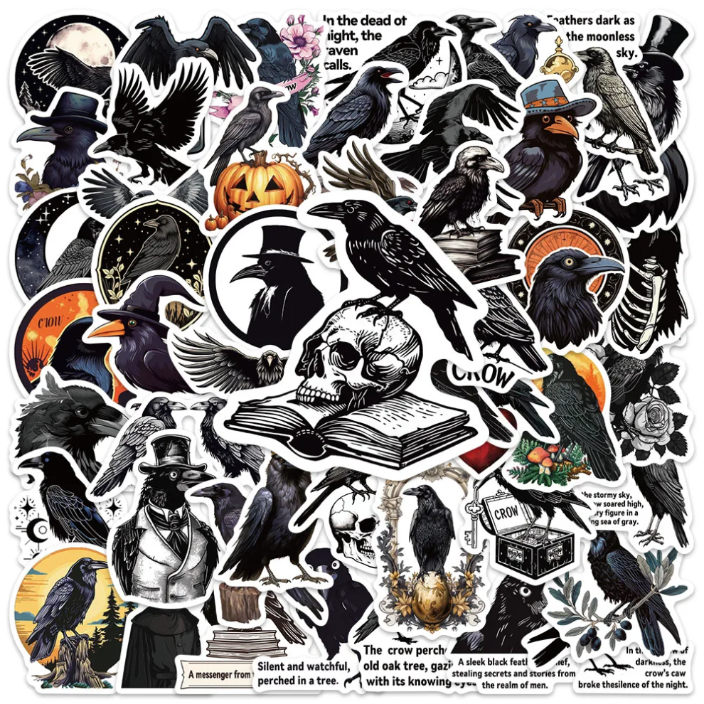 (MULTICOLOR) 50pcs Crow Stickers Raven Bird DIY Stickers Scrapbooking Phone Luggage Skateboard  Waterproof Decals
