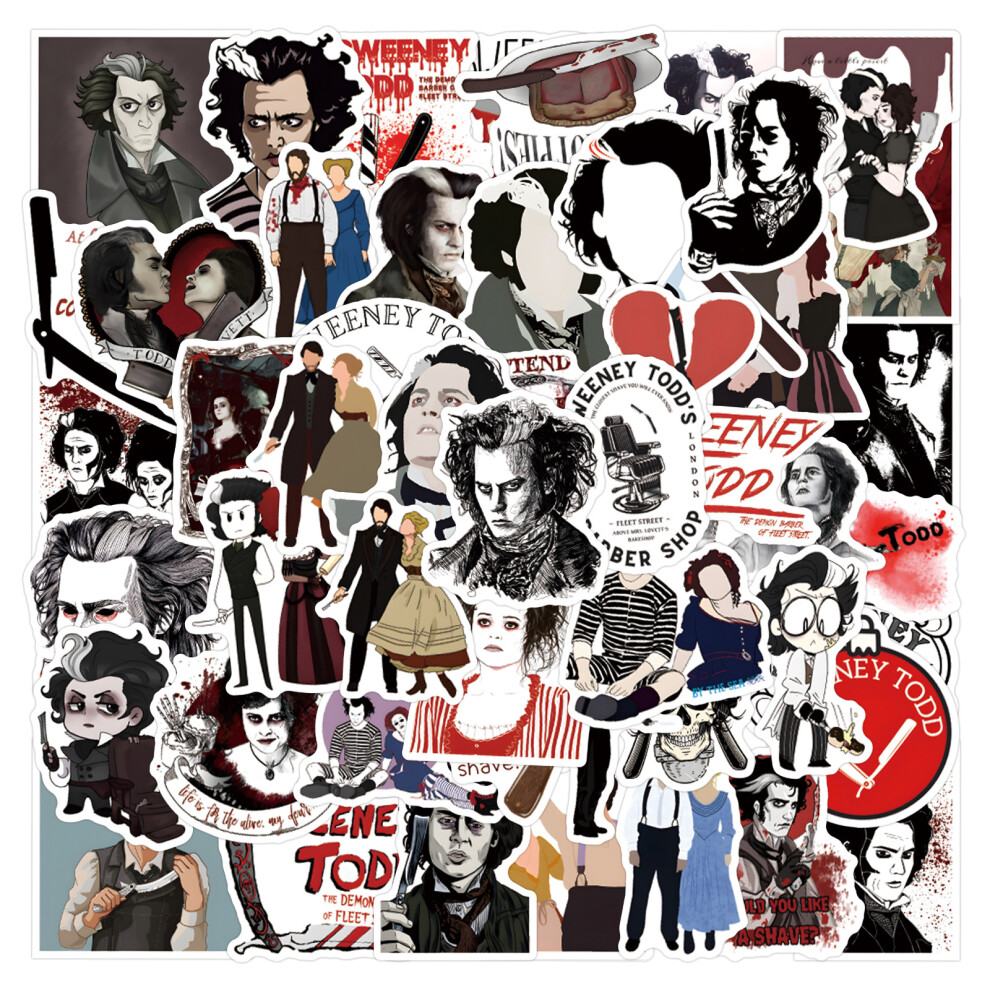 (MULTICOLOR) 55Pcs Sweeney Todd Stickers Sweeney Todd DIY Stickers Scrapbooking Phone Luggage Skateboard  Waterproof Decals