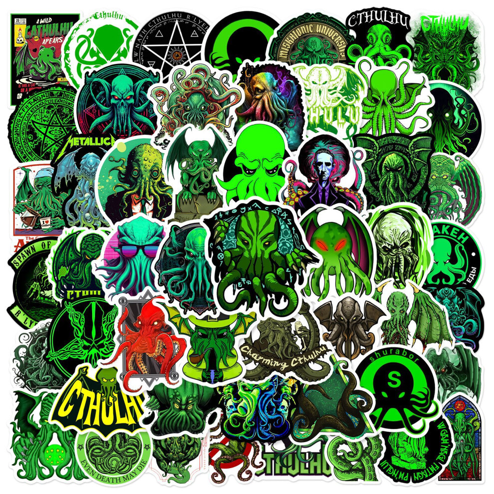 (MULTICOLOR) 50Pcs Horror Cthulhu Stickers Classic Mythos DIY for Laptop Skateboard Luggage  Bike Motorcycle Fridge Phone Waterproof