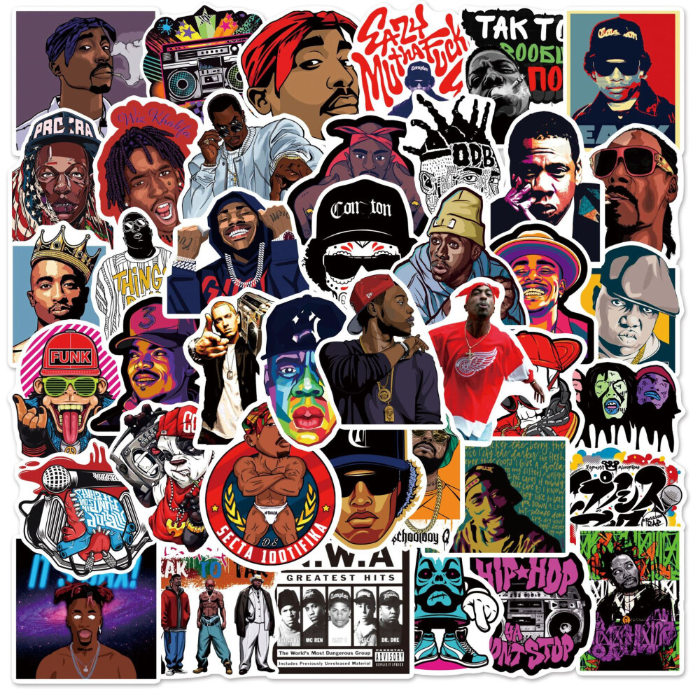 (MULTICOLOR) 50Pcs Hip Hop Stickers DJ Rap Stickers DIY Stickers Scrapbooking Phone Luggage Skateboard Waterproof Decals