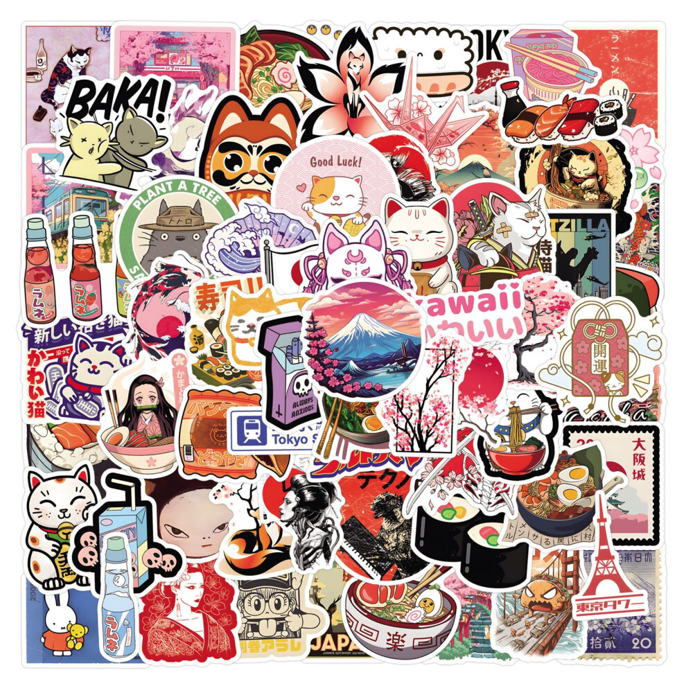 (MULTICOLOR) 110Pcs Japanese Stickers Tokyo Lucky Cat DIY Stickers Scrapbooking Phone Luggage Skateboard Waterproof Decals