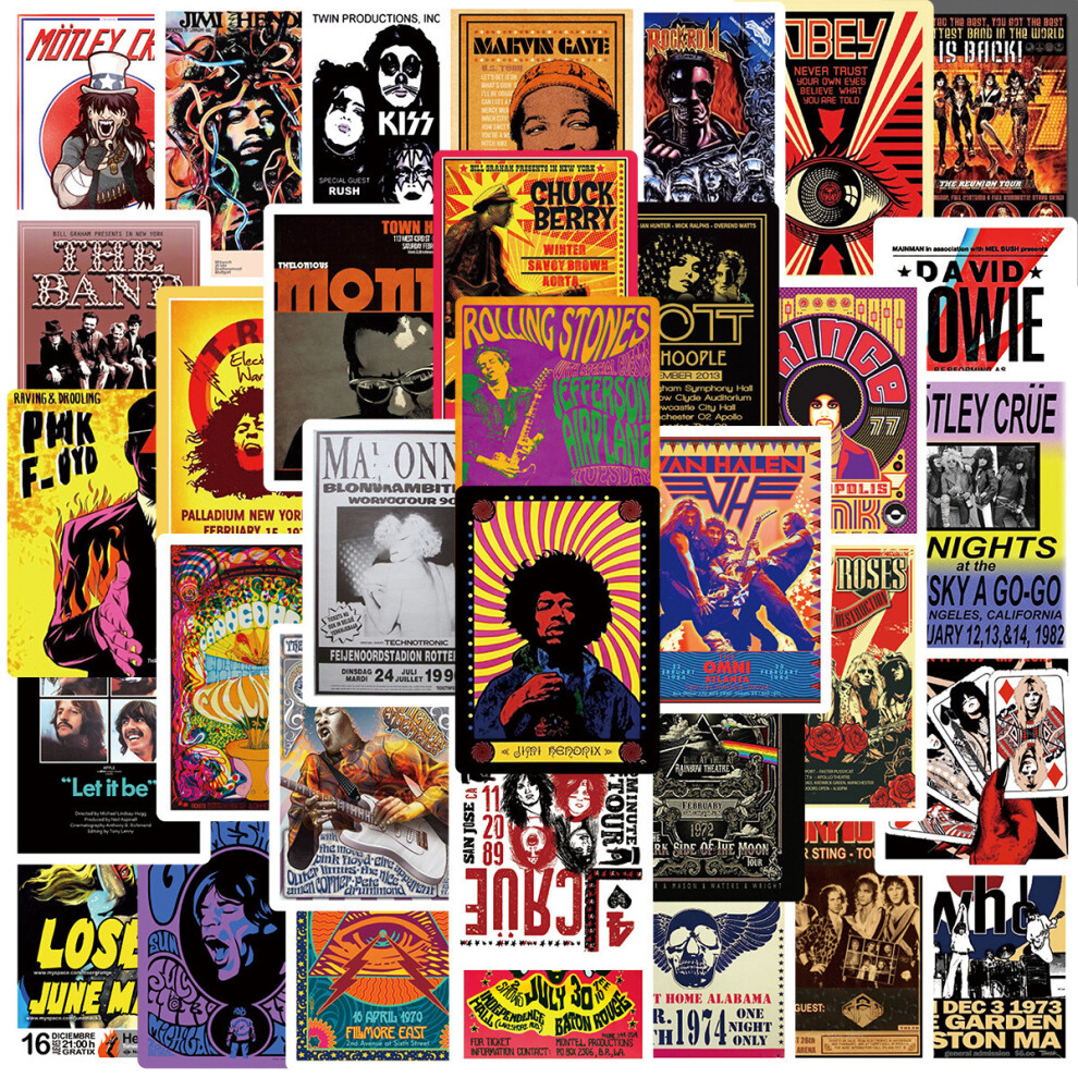 (MULTICOLOR) 50Pcs Cool Rock Poster Stickers Rock Band Graffiti Stickers Car Phone Laptop Water Bottle  Guitar Cool Waterproof Sticker