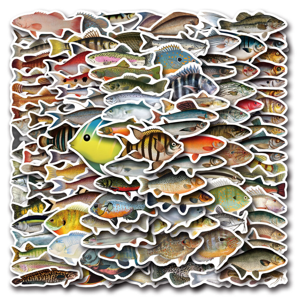 (MULTICOLOR) 110Pcs Fish Stickers Fishing Box Stickers DIY Stickers Scrapbooking Phone Luggage Skateboard Waterproof Decals