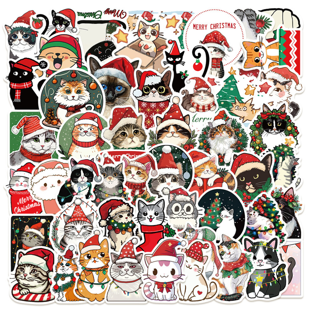 (MULTICOLOR) 50PCS Cute Christmas Cat Stickers Cat Meme DIY Sticker Scrapbooking Phone Luggage Skateboard Waterproof Decal