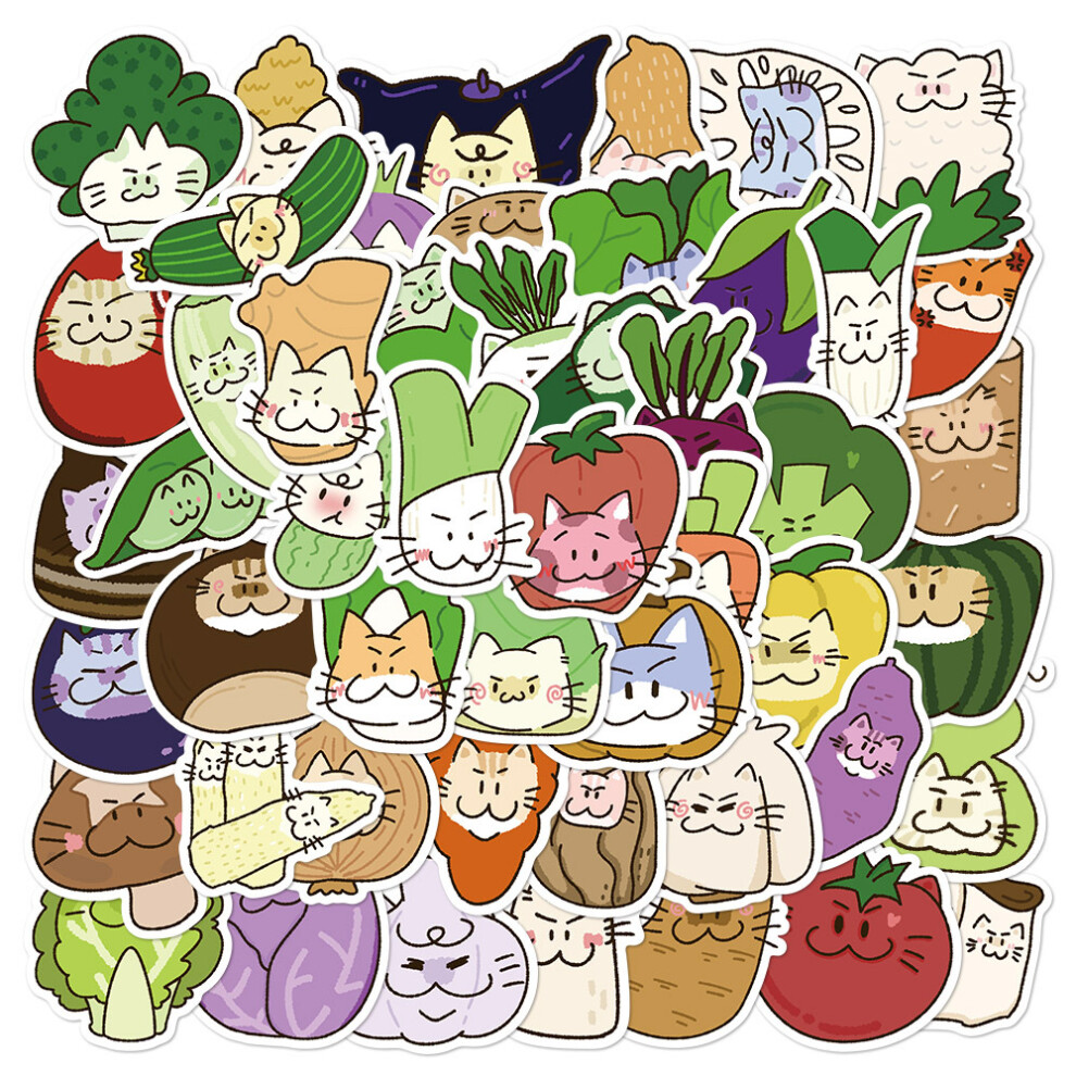 (MULTICOLOR) 50Pcs Funny Cute Vegetable Cat Stickers DIY Stickers Scrapbooking Phone Luggage Skateboard Waterproof Graffiti Decals