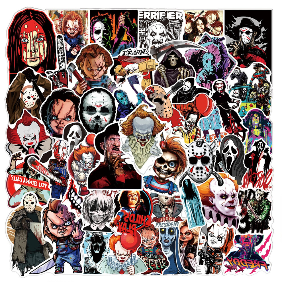 (MULTICOLOR) 50Pcs  Horror Stickers Halloween Horror Movie DIY Stickers Scrapbooking Phone Luggage Waterproof Decals