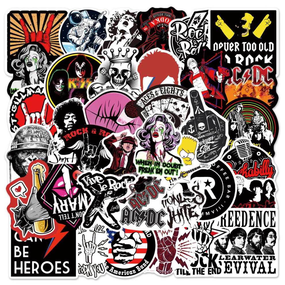 (MULTICOLOR) 54Pcs Rock Stickers Music Retro Rock Band DIY Stickers Scrapbooking Phone Luggage Skateboard Waterproof Decals
