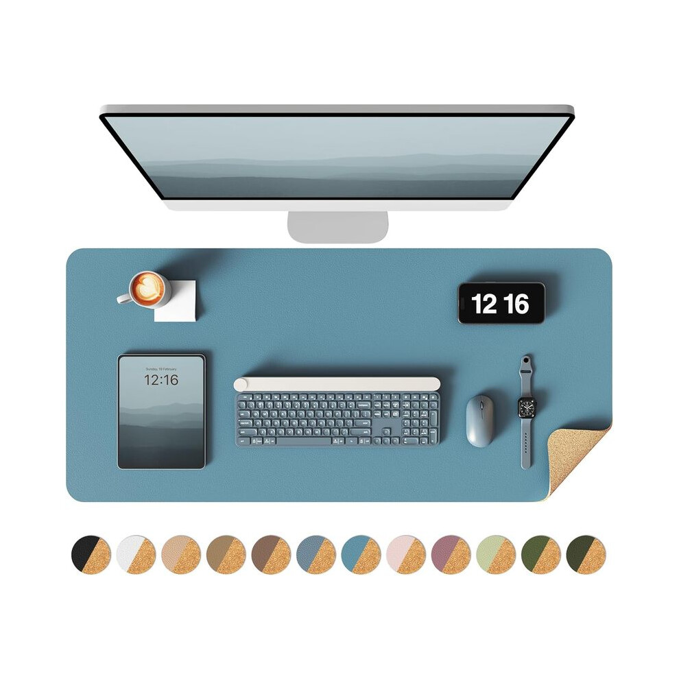 (Black) Double-Sided Desk Pad, Leather Desk Mat, Eco Cork Desk Pad Protector,Large Mouse Pad,Waterproof Desk Black 9036185400862