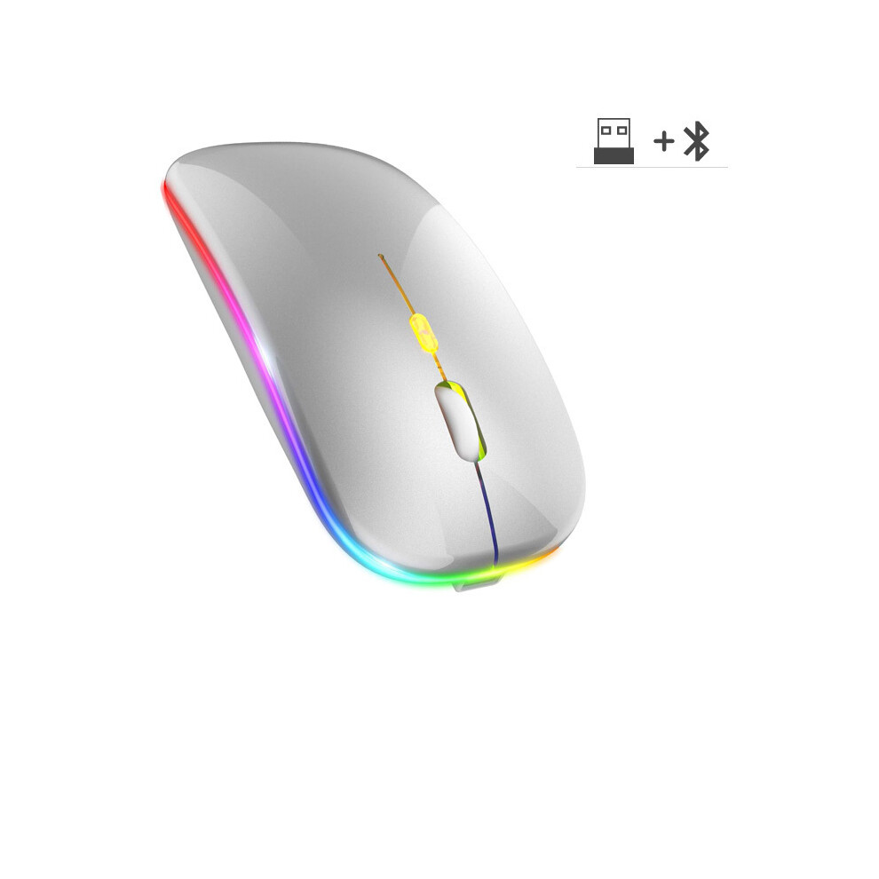 (Wireless ) Wireless Mouse Rgb Rechargeable Bluetooth Mice Wireless Computer Mause Led Backlit Ergonomic Gaming Grey 9036185408936