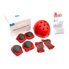 Heavy Duty ABS Kids 3-9 Yrs Helmet Knee Elbow Wrist Pads Inline Roller Skating Red & Free Ear Buds
