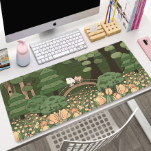 (2.4G BT Black) Green Plant Large Gaming Mousepad XXL Gamer Mouse Pad Size For Office Long Table Mat Kawaii Desk For