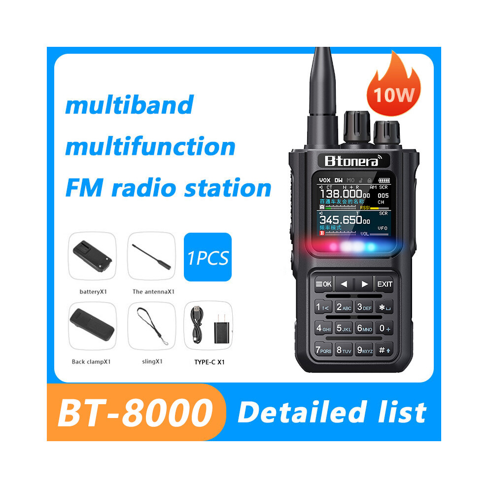 (1Pcs) Btdx Bt-8000 10W Full Band Ham Radio Amateur 2 Way Radio 256Ch Walkie Talkie Am Air Aviation Band Color 9036185429283