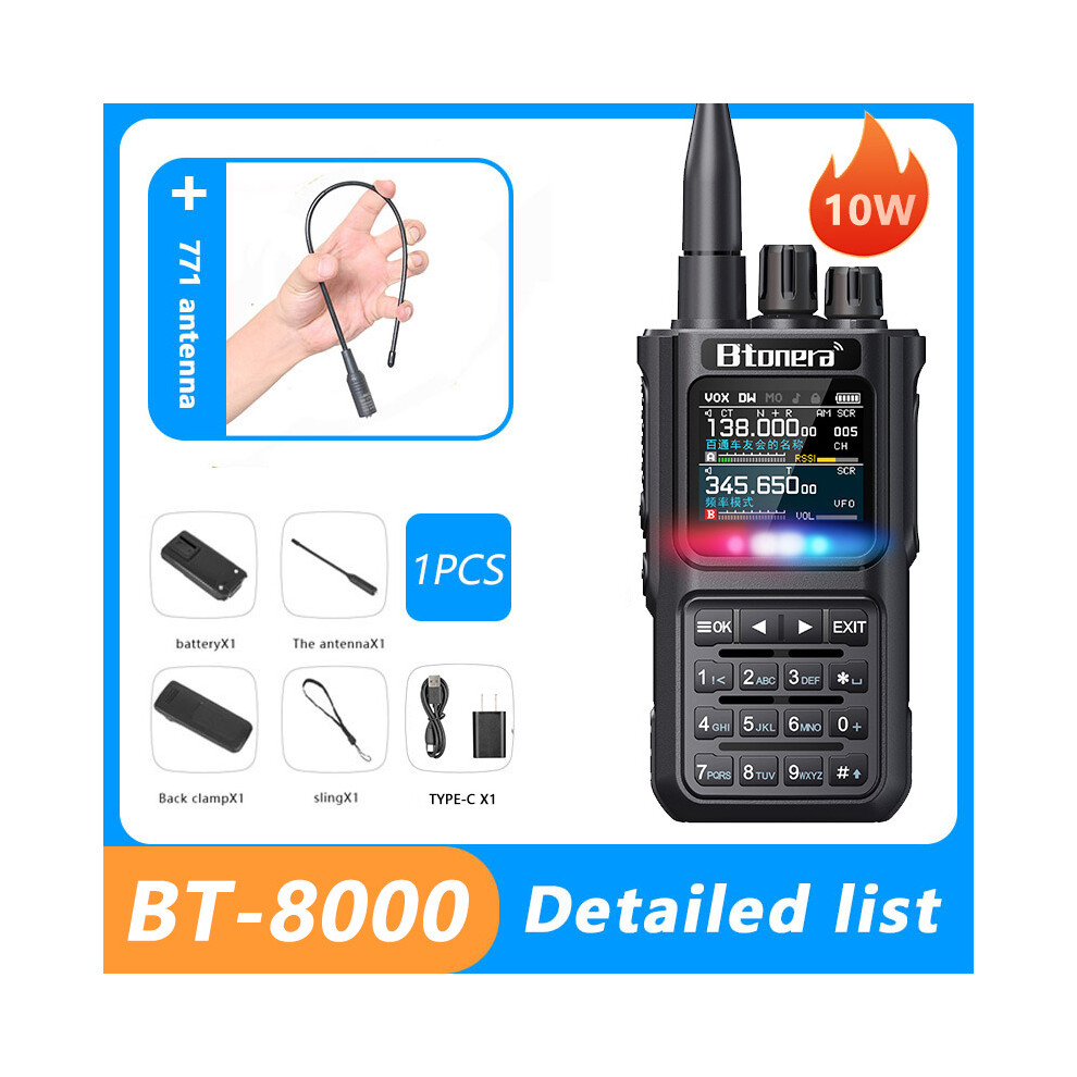 (1Pcs-771) Btdx Bt-8000 10W Full Band Ham Radio Amateur 2 Way Radio 256Ch Walkie Talkie Am Air Aviation Band Color 9036185429320