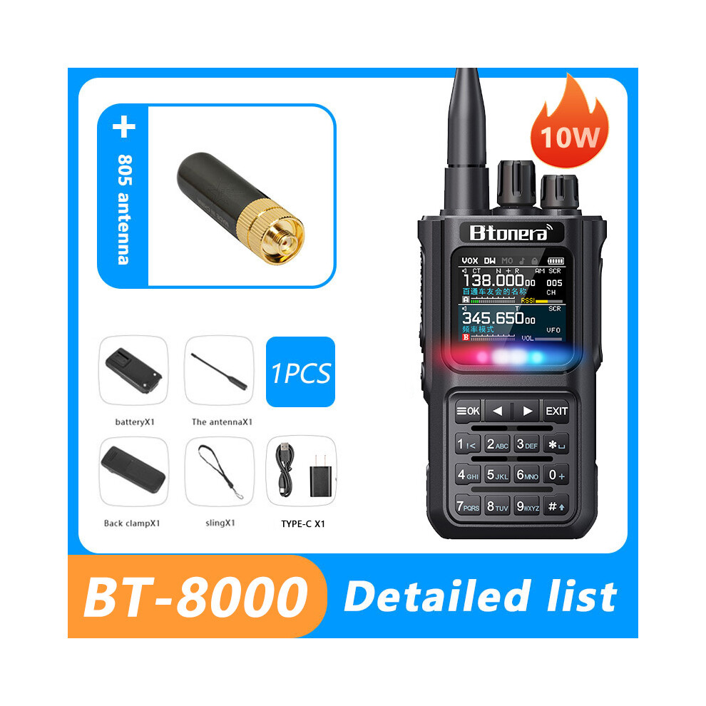 (1Pcs-805) Btdx Bt-8000 10W Full Band Ham Radio Amateur 2 Way Radio 256Ch Walkie Talkie Am Air Aviation Band Color 9036185429290